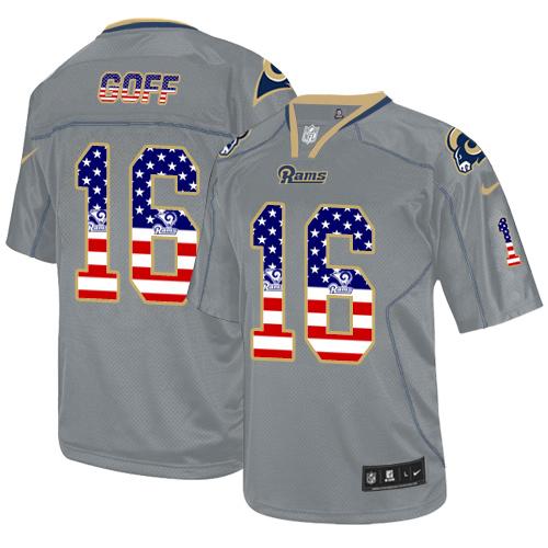 Nike Rams #16 Jared Goff Lights Out Grey Men's Stitched NFL Elite USA Flag Fashion Jersey